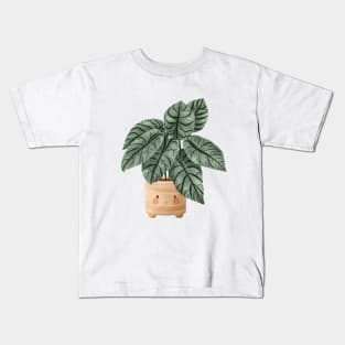 Cute Plant Illustration, Alocasia Silver Dragon Illustration 3 Kids T-Shirt